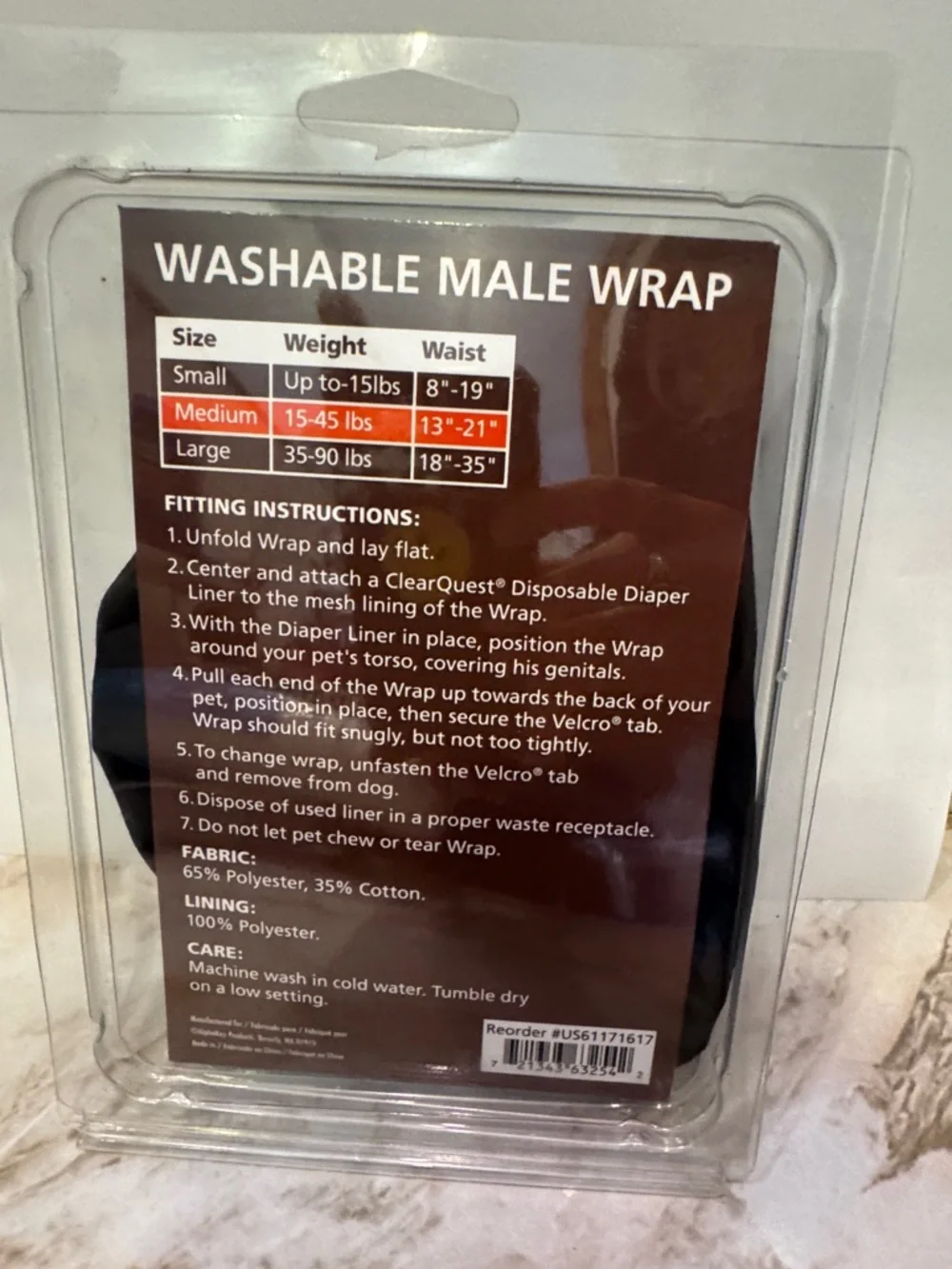 Washable Male Wrap for Dogs - Black